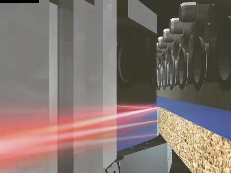 Illustration showing the laser edge banding process for seamless furniture panels