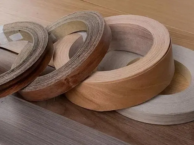 Solid wood veneer edge banding strips with natural grain texture